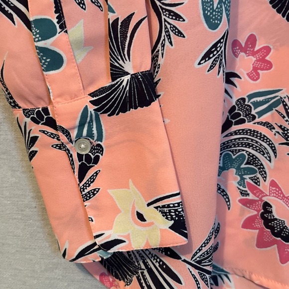 Banana Republic Womens Bright Pink Floral Blouse Large Tropical Lightweight Chic - Picture 3 of 9